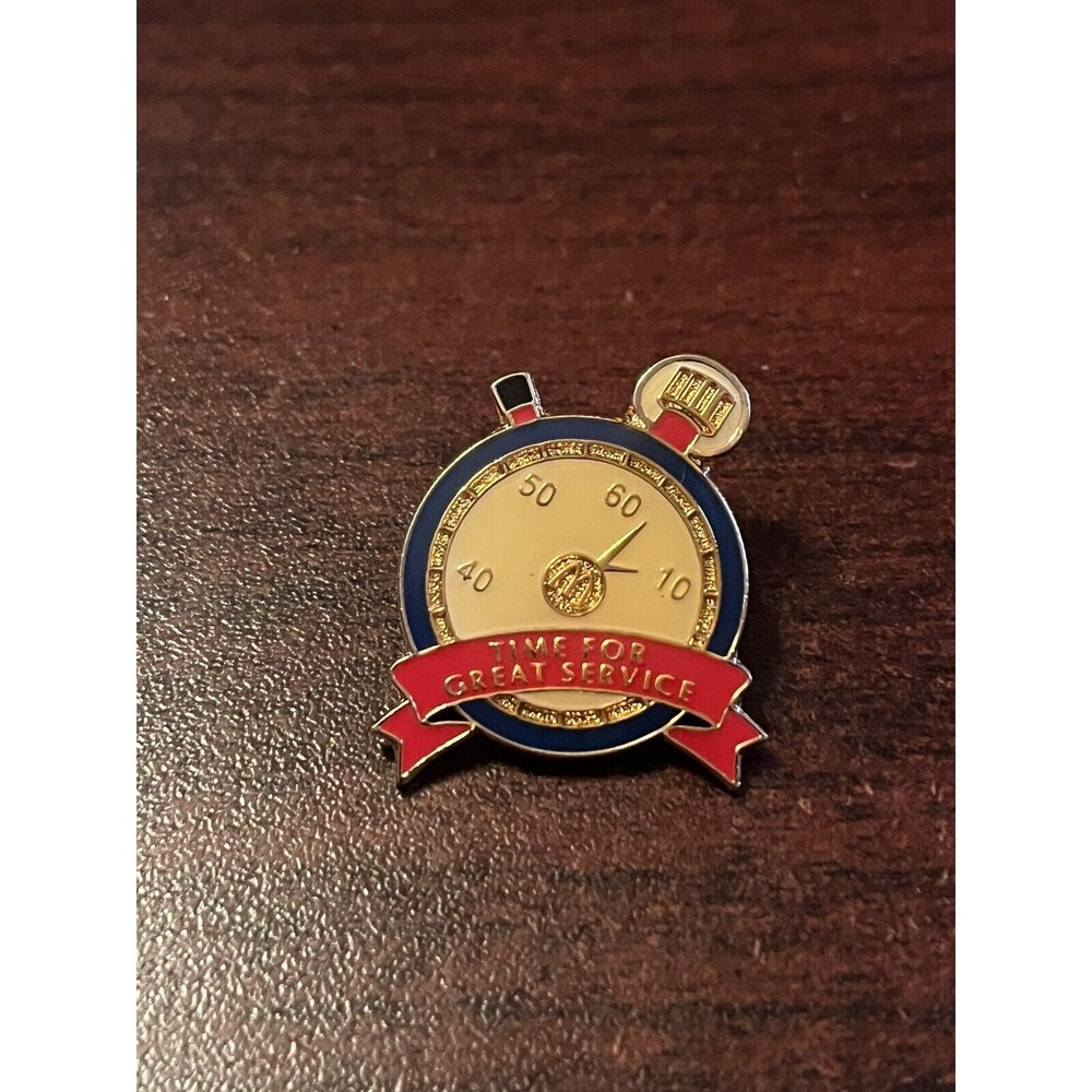 McDonald’s “Time For Great Service” Stop Watch Employee Lapel Hat Pin